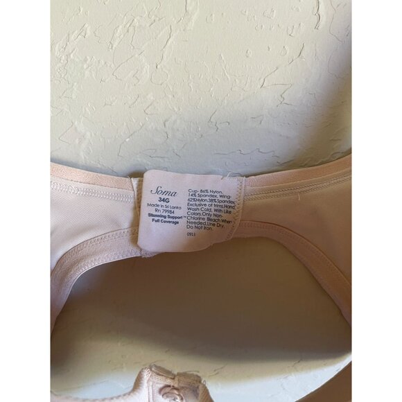 Soma 34G Stunning Support Full Coverage Underwire Tan Nude Bra Lace Trim - Picture 5 of 7